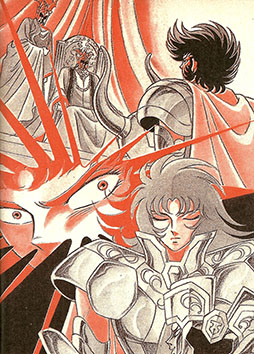 Shura est diante do Grande Mestre Shion e de Ares (Arles), ajudante de Shion, quando Saga de Gmeos chega!