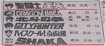 Informa��o sobre a Hist�ria Lateral no �ndice da Weekly Shonen Jump n� 13