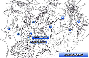 No mapa  possvel identificar tambm o Palcio Valhalla e a Esttua de Odin