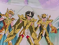Seiya, Shiryu e Hyoga agora vestem armaduras de ouro na luta contra o deus Poseidon!