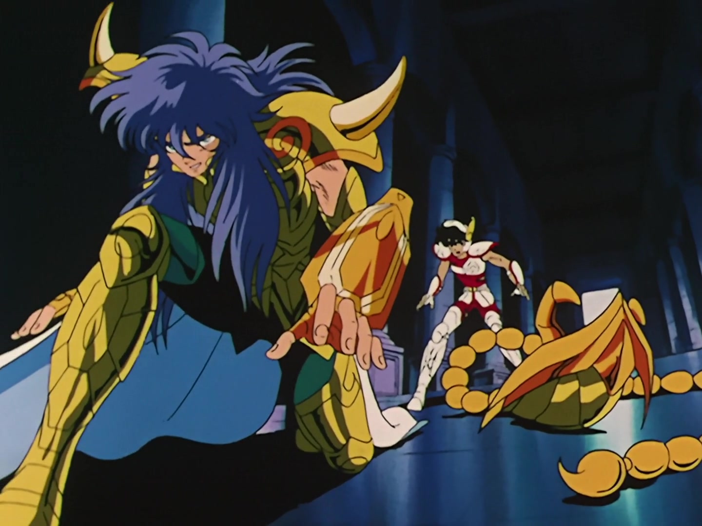Seiya consegue derrubar o elmo de Milo, o Cavaleiro de Ouro de Escorpião!
